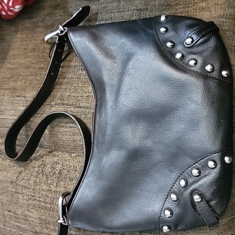Cristian Black Leather Bag with Silver Studs